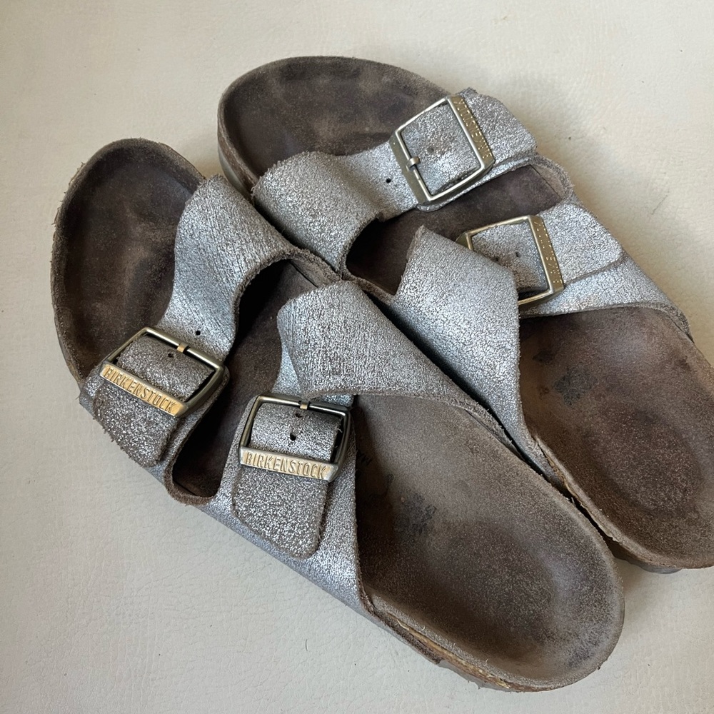 Silver metallic Birkenstocks